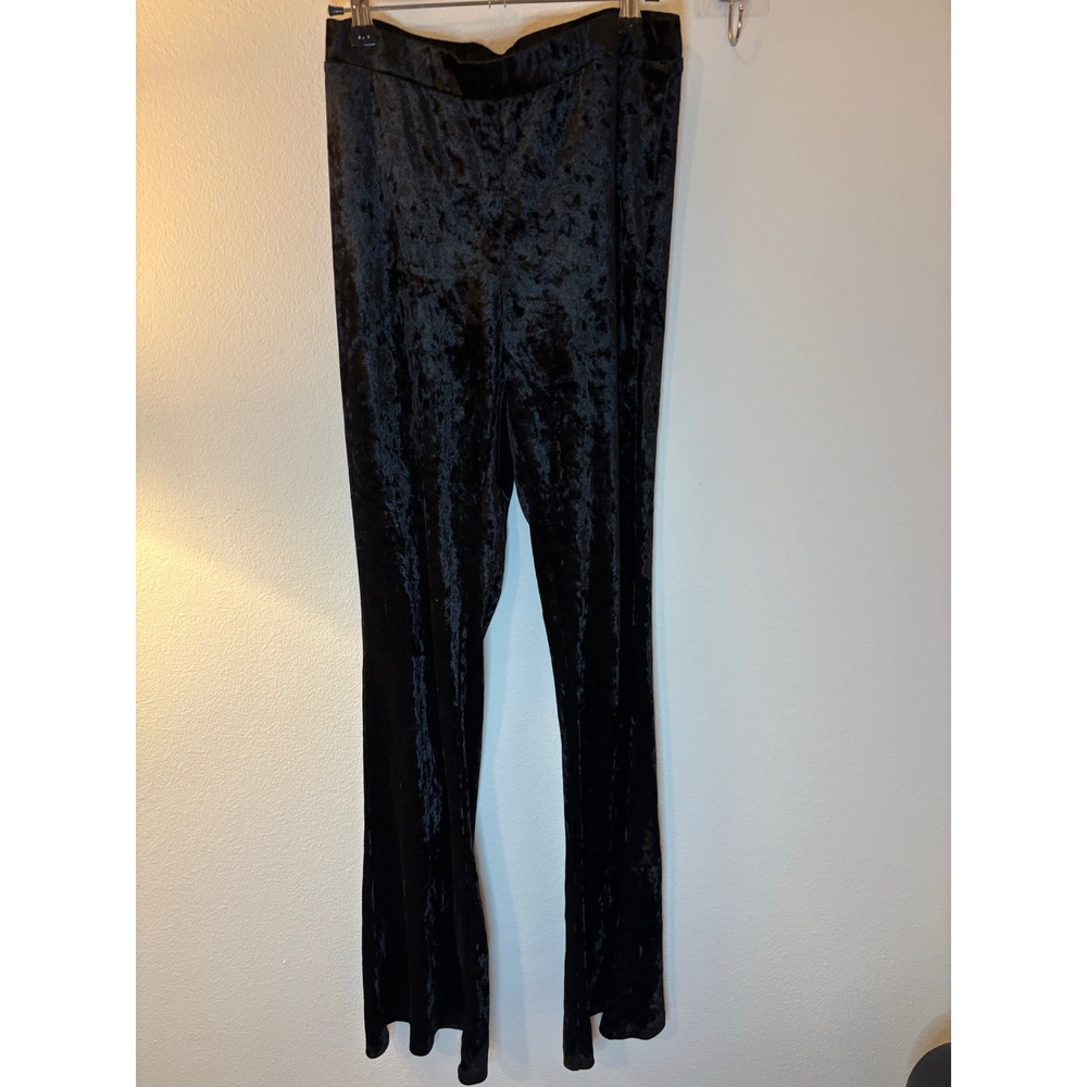 Bear Dance Black Crushed Velvet Wide‎ Leg Pants High Waisted Trousers Large